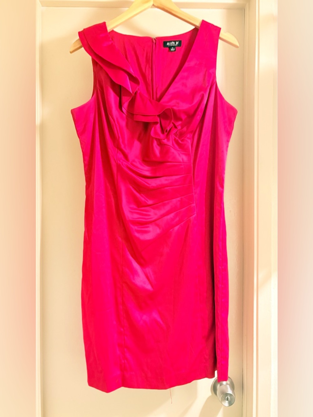 Allen B. by Allen Schwartz Hot Pink Ruffle Sheath Midi Dress